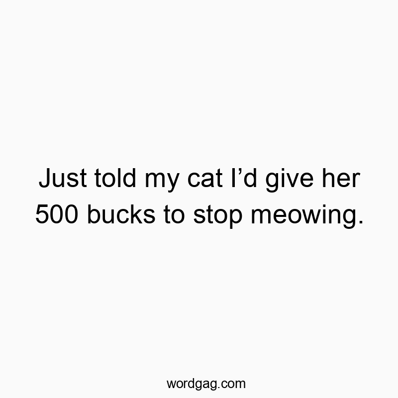 Just told my cat I’d give her 500 bucks to stop meowing.
