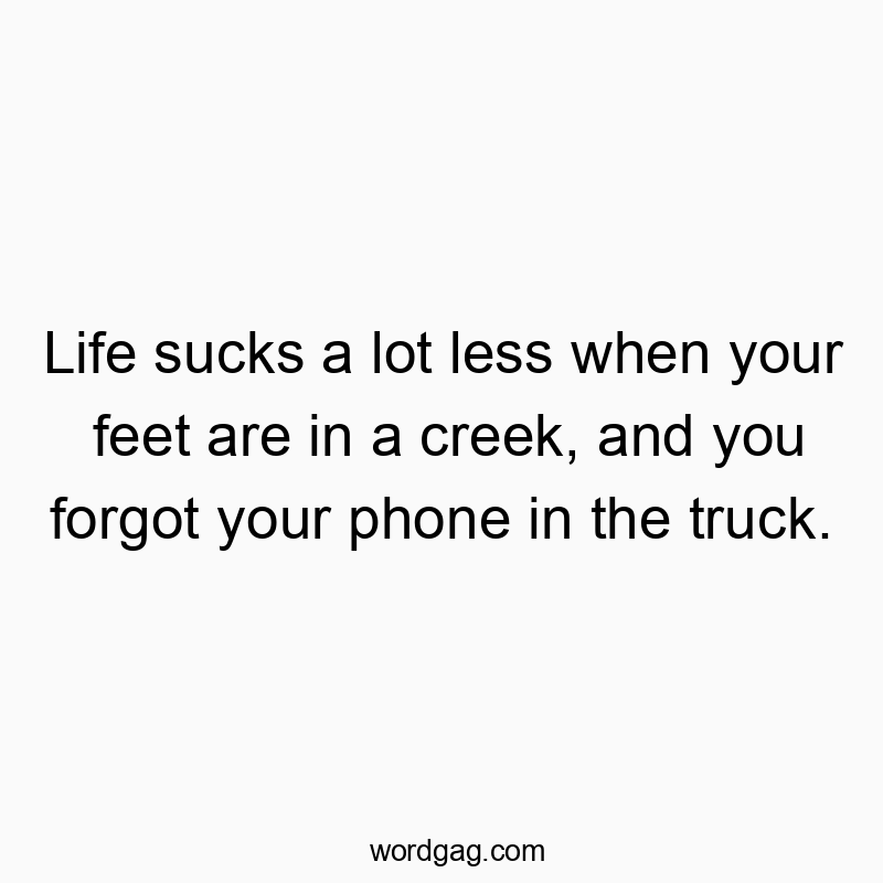 Funny forgot quotes - Life sucks a lot less when your feet are in a creek, and you forgot your phone in the truck.