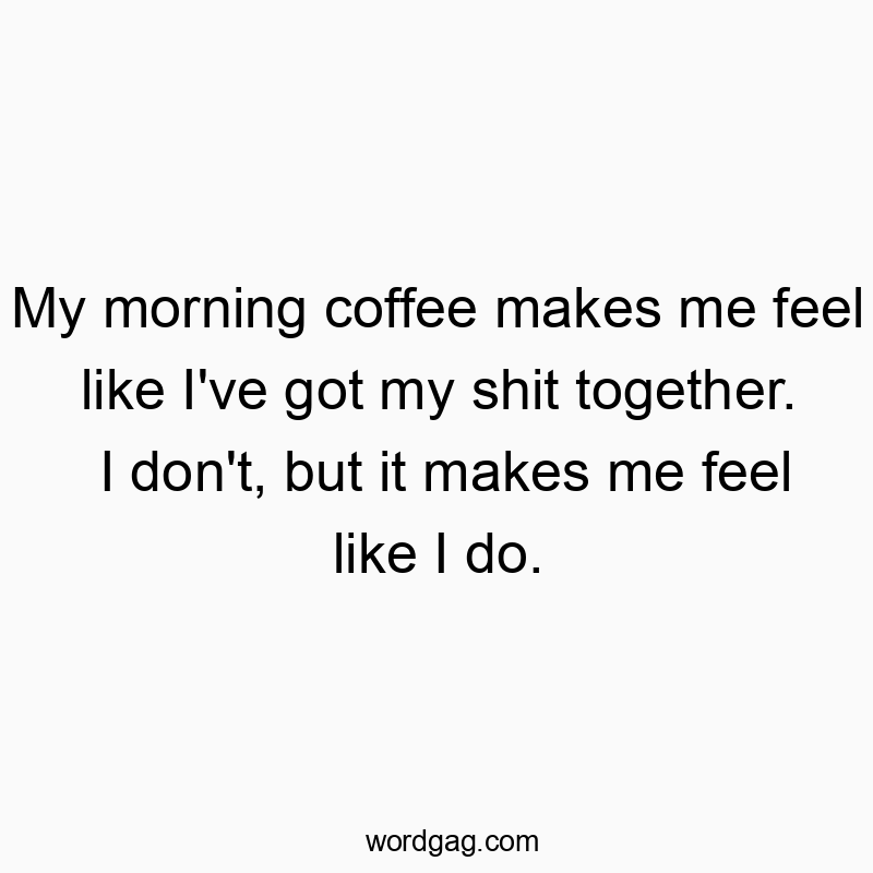 My morning coffee makes me feel like I’ve got my shit together. I don’t, but it makes me feel like I do.