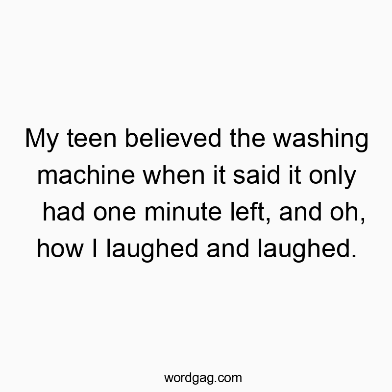 My teen believed the washing machine when it said it only had one minute left, and oh, how I laughed and laughed.