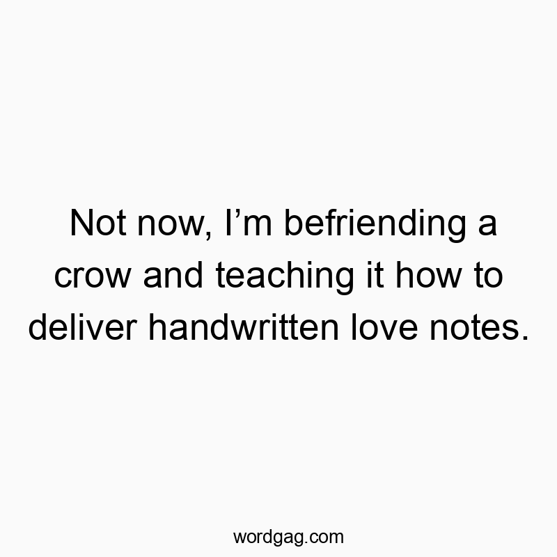 Not now, Iโm befriending a crow and teaching it how to deliver handwritten love notes.