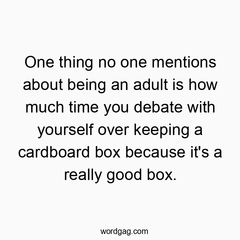 One thing no one mentions about being an adult is how much time you debate with yourself over keeping a cardboard box because it’s a really good box.