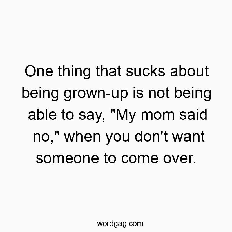 One thing that sucks about being grown-up is not being able to say, “My mom said no,” when you don’t want someone to come over.