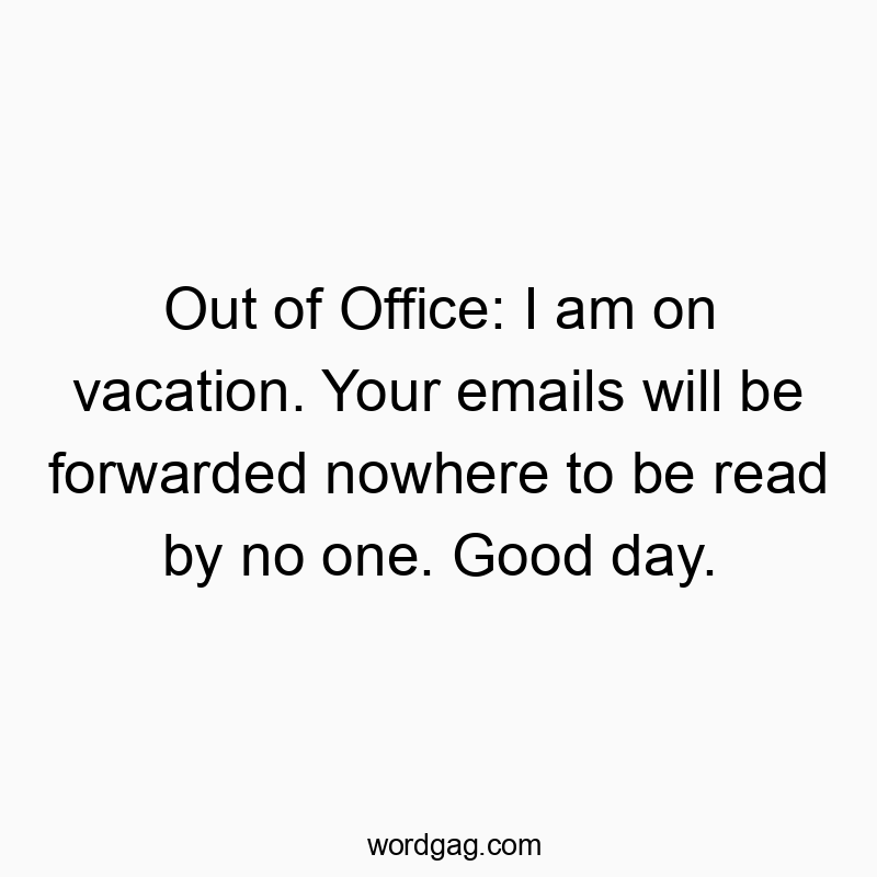 Out of Office: I am on vacation. Your emails will be forwarded nowhere to be read by no one. Good day.