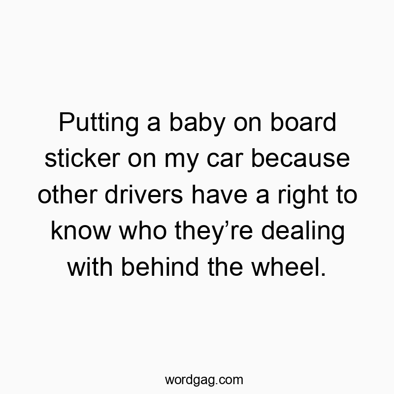 Funny know quotes - Putting a baby on board sticker on my car because other drivers have a right to know who they’re dealing with behind the wheel.