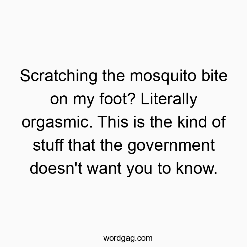 Scratching the mosquito bite on my foot? Literally orgasmic. This is the kind of stuff that the government doesn’t want you to know.