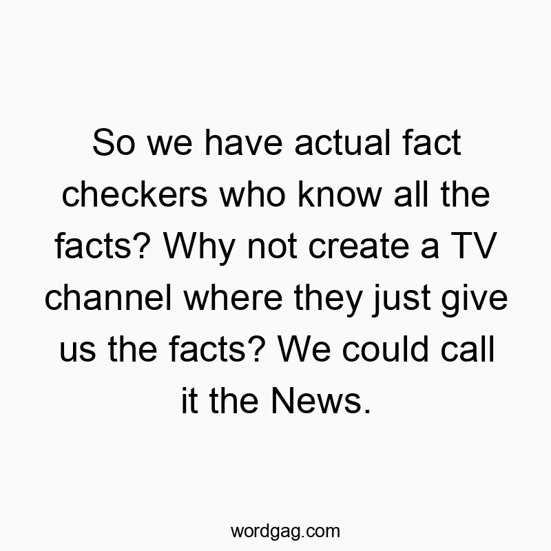 Funny actual quotes - So we have actual fact checkers who know all the facts? Why not create a TV channel where they just give us the facts? We could call it the News.
