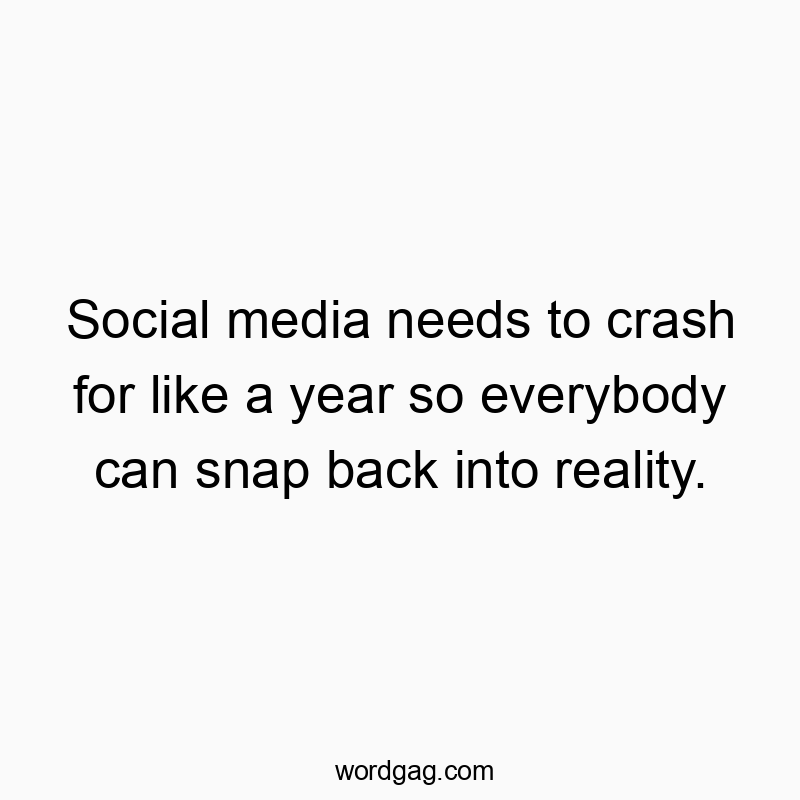Social media needs to crash for like a year so everybody can snap back into reality.