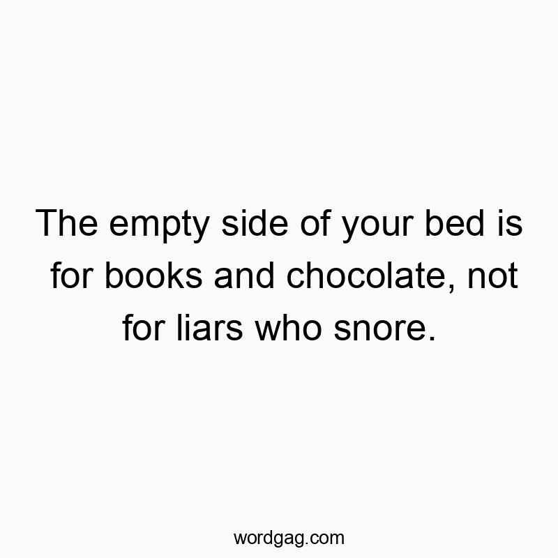 The empty side of your bed is for books and chocolate, not for liars who snore.