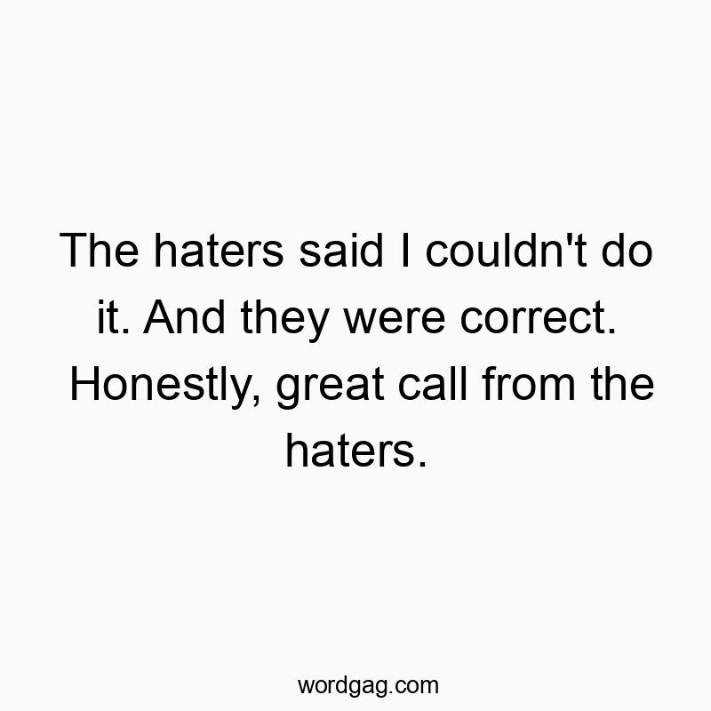The haters said I couldn’t do it. And they were correct. Honestly, great call from the haters.