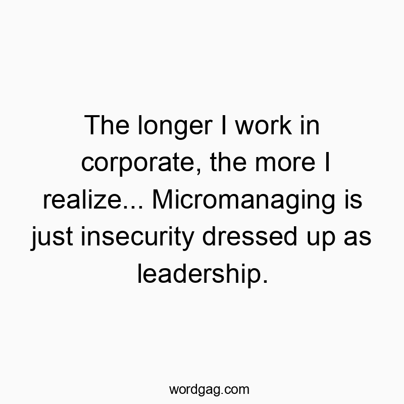 The longer I work in corporate, the more I realize… Micromanaging is just insecurity dressed up as leadership.
