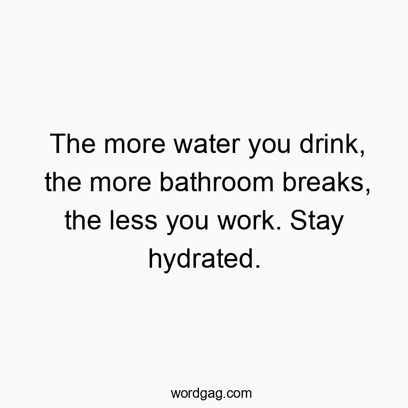 Funny bathroom quotes - The more water you drink, the more bathroom breaks, the less you work. Stay hydrated.