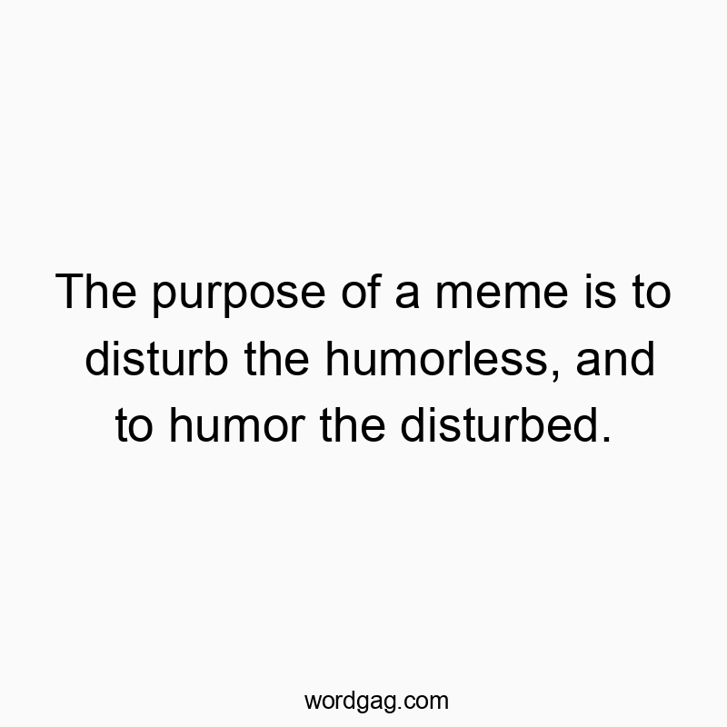 The purpose of a meme is to disturb the humorless, and to humor the disturbed.