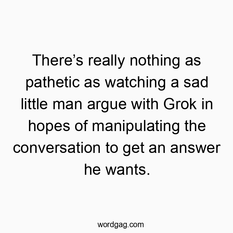 There’s really nothing as pathetic as watching a sad little man argue with Grok in hopes of manipulating the conversation to get an answer he wants.