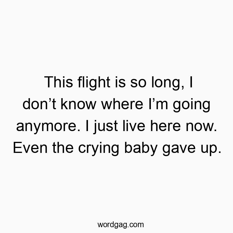 This flight is so long, I donโt know where Iโm going anymore. I just live here now. Even the crying baby gave up.