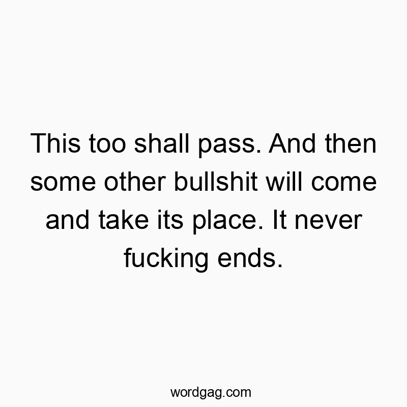 Funny frustration quotes - This too shall pass. And then some other bullshit will come and take its place. It never fucking ends.