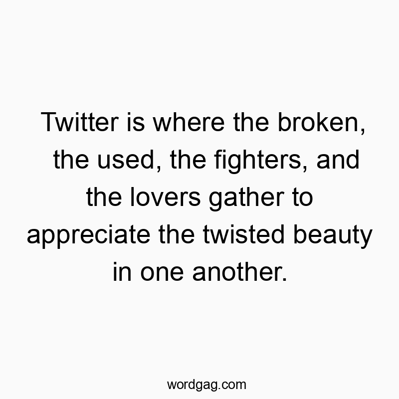 Twitter is where the broken, the used, the fighters, and the lovers gather to appreciate the twisted beauty in one another.