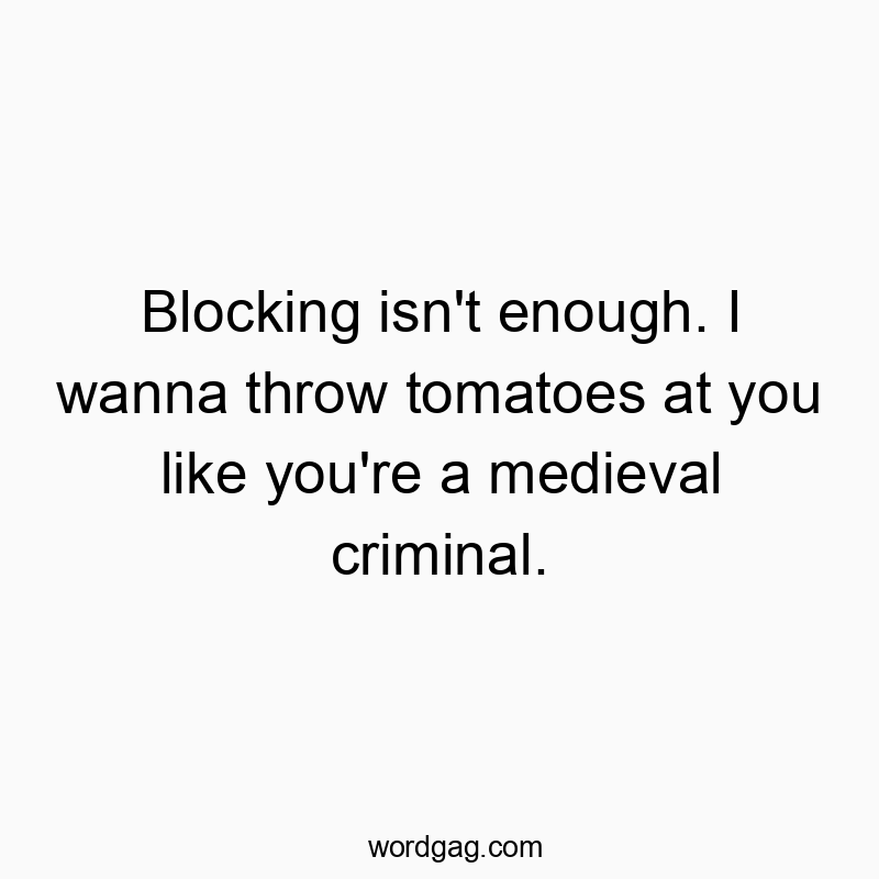 Funny medieval quotes - Blocking isn’t enough. I wanna throw tomatoes at you like you’re a medieval criminal.