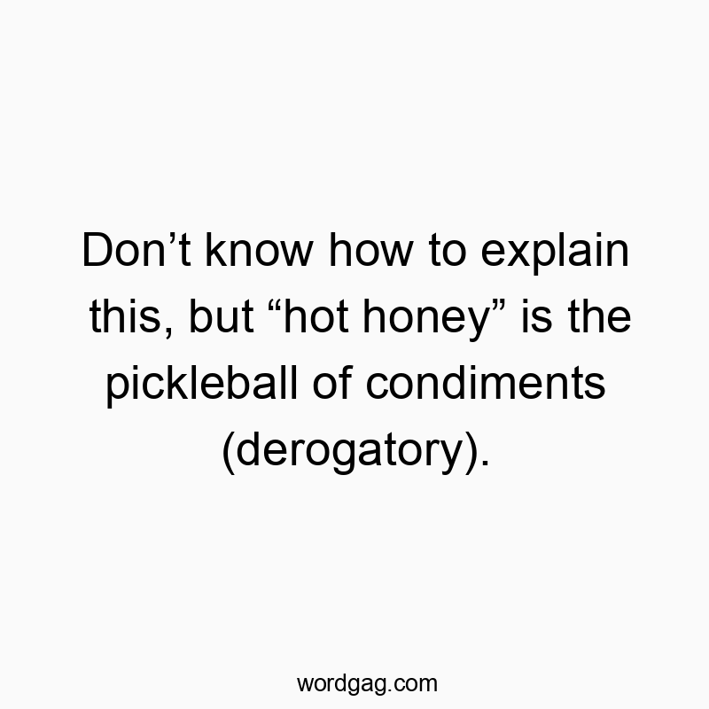 Funny know quotes - Don’t know how to explain this, but “hot honey” is the pickleball of condiments (derogatory).