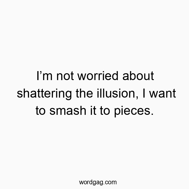 I’m not worried about shattering the illusion, I want to smash it to pieces.