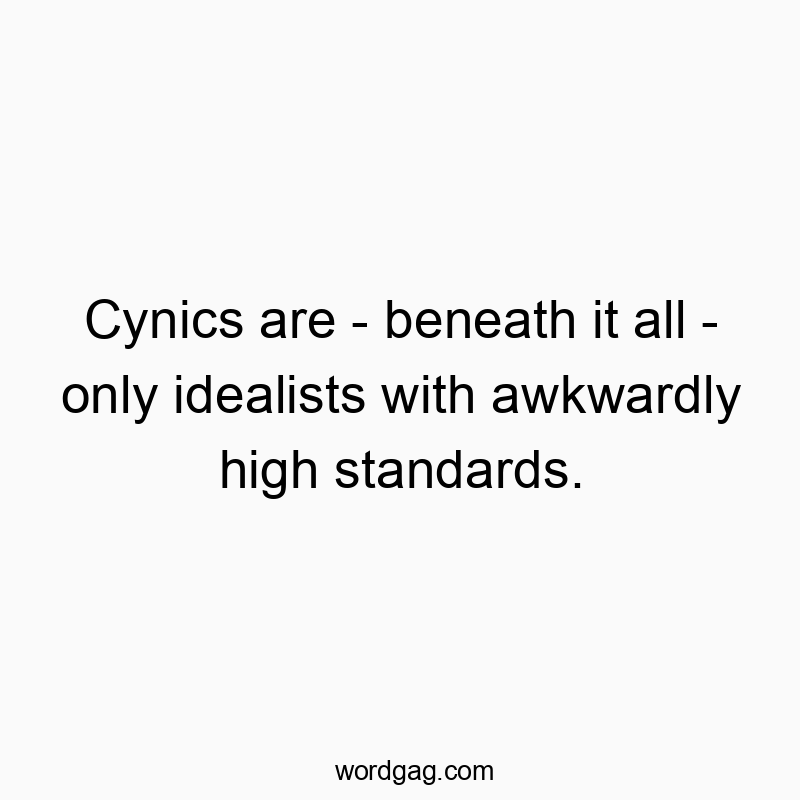 Witty quote about cynics being secretly idealists with high standards, humorous and clever.