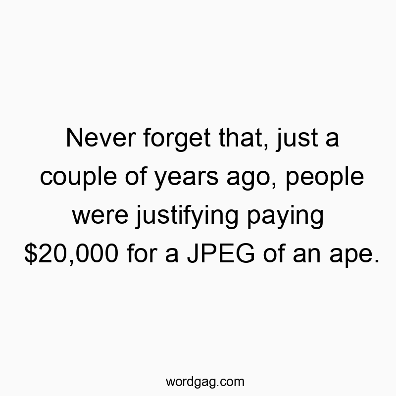 995 Funny people quotes - Never forget that, just a couple of years ago, people were justifying paying $20,000 for a JPEG of an ape.