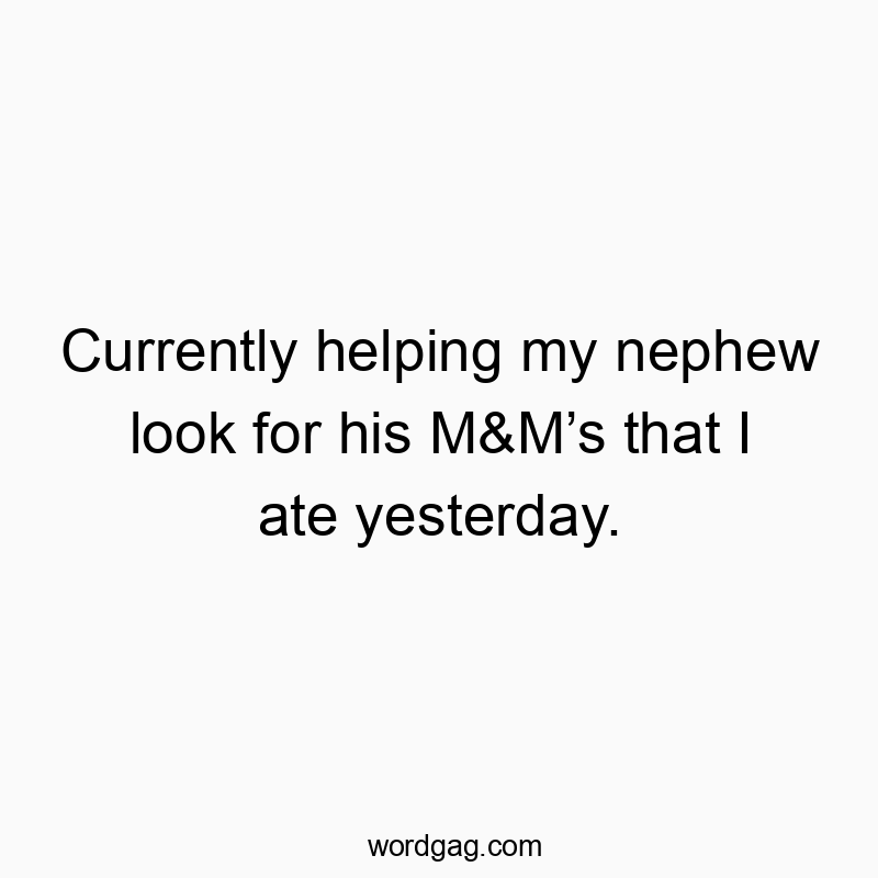 52 Funny lie quotes - Currently helping my nephew look for his M&M’s that I ate yesterday.