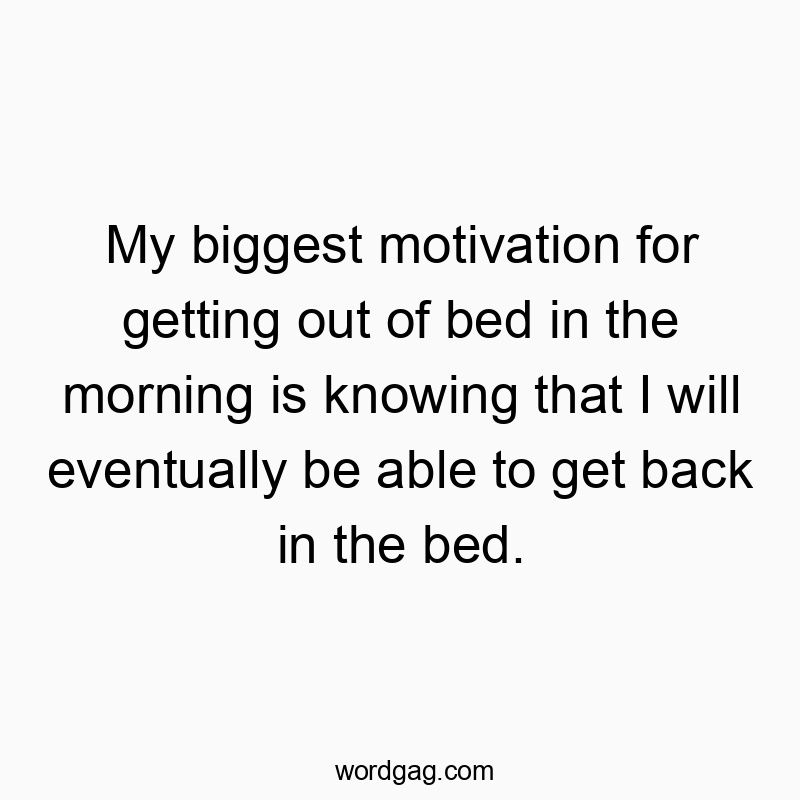 My biggest motivation for getting out of bed in the morning is knowing that I will eventually be able to get back in the bed.