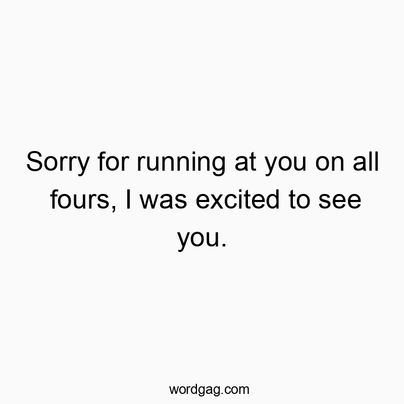 Sorry for running at you on all fours, I was excited to see you.