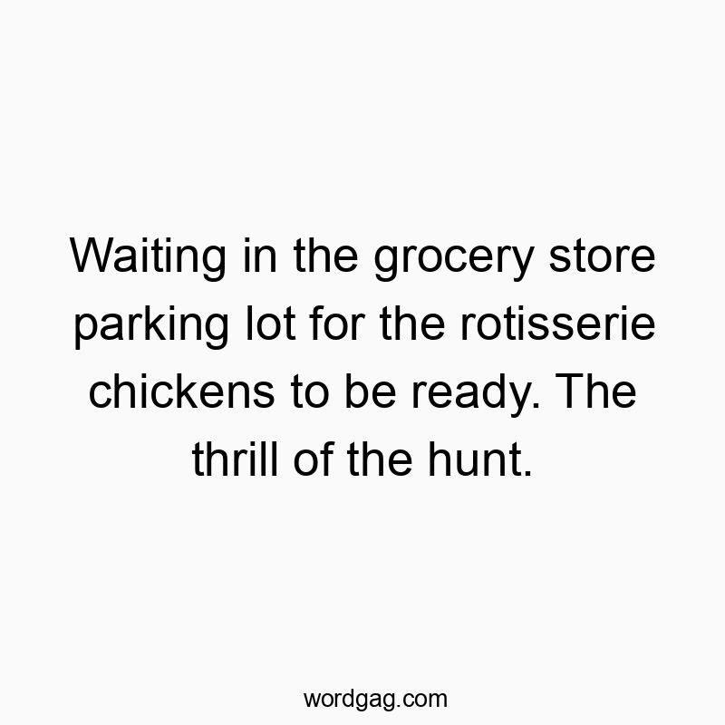 872 Funny food quotes - Waiting in the grocery store parking lot for the rotisserie chickens to be ready. The thrill of the hunt.