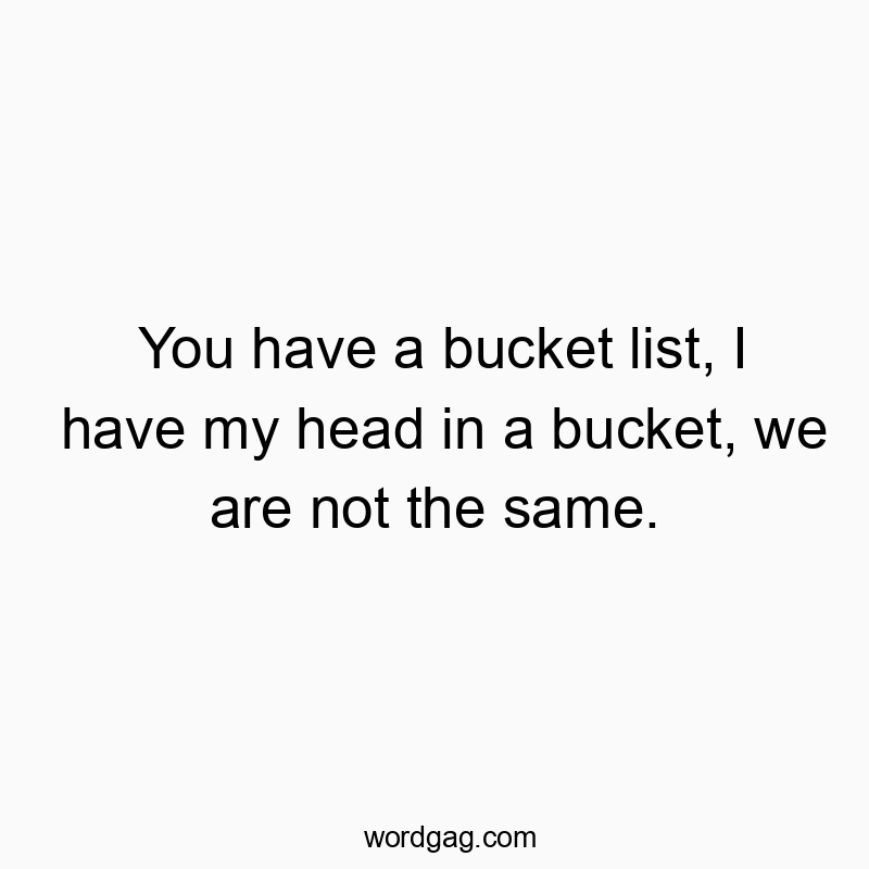 You have a bucket list, I have my head in a bucket, we are not the same.