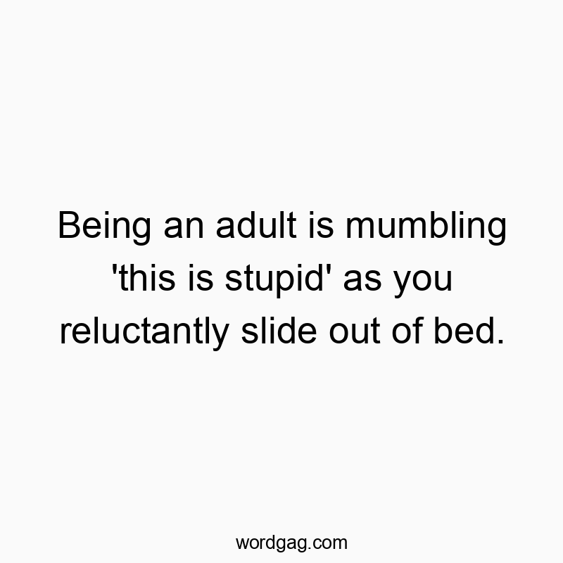 Being an adult is mumbling ‘this is stupid’ as you reluctantly slide out of bed.