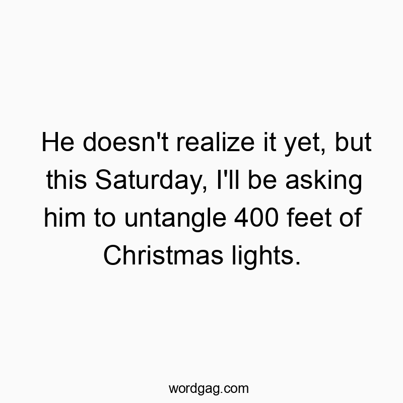 He doesn’t realize it yet, but this Saturday, I’ll be asking him to untangle 400 feet of Christmas lights.