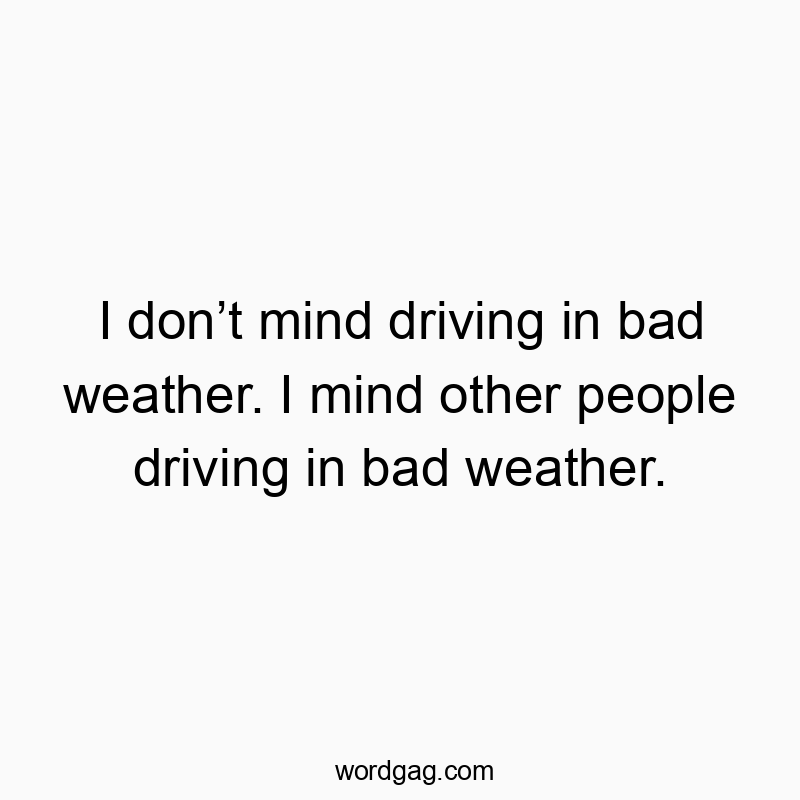 I donβt mind driving in bad weather. I mind other people driving in bad weather.