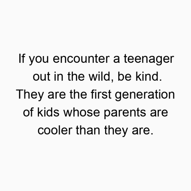 If you encounter a teenager out in the wild, be kind. They are the first generation of kids whose parents are cooler than they are.