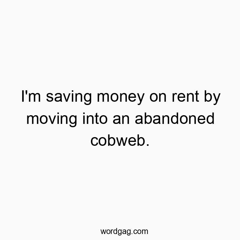 I’m saving money on rent by moving into an abandoned cobweb.
