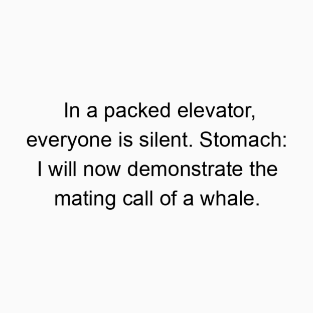 72 Funny silence quotes - In a packed elevator, everyone is silent. Stomach: I will now demonstrate the mating call of a whale.