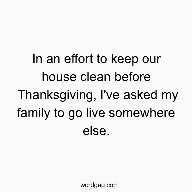 In an effort to keep our house clean before Thanksgiving, I’ve asked my family to go live somewhere else.
