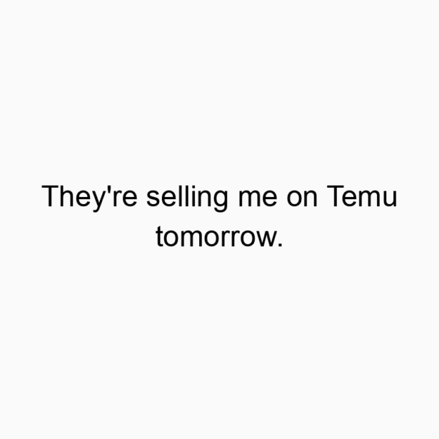 1500 Funny joke quotes - They’re selling me on Temu tomorrow.