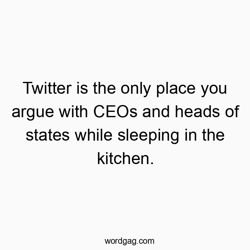 Twitter is the only place you argue with CEOs and heads of states while sleeping in the kitchen.