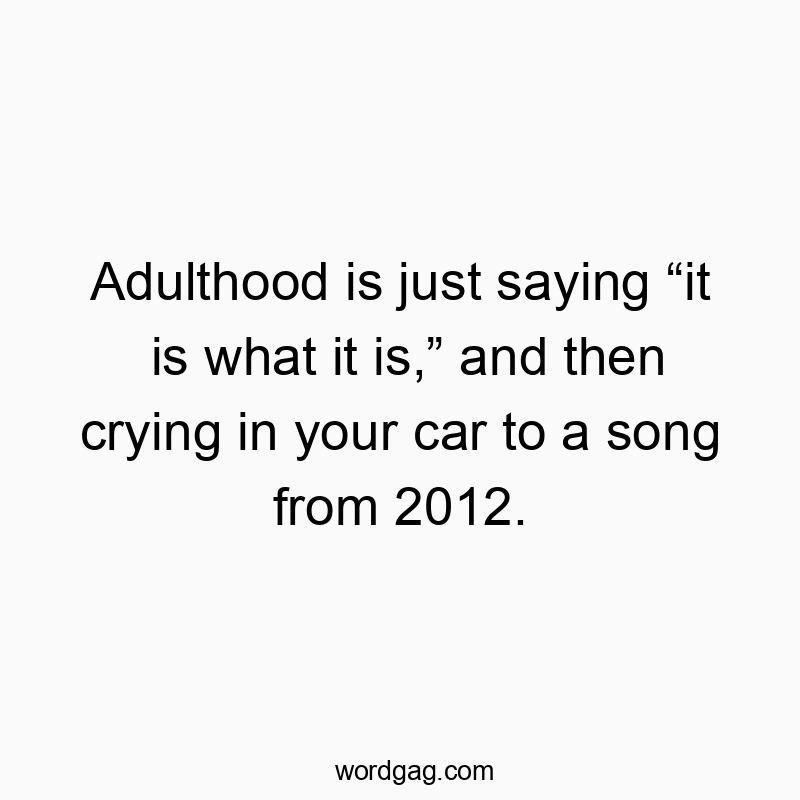 Adulthood is just saying βit is what it is,β and then crying in your car to a song from 2012.
