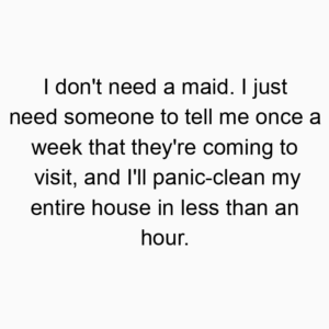 I don’t need a maid. I just need someone to tell me once a week that they’re coming to visit, and I’ll panic-clean my entire house in less than an hour.