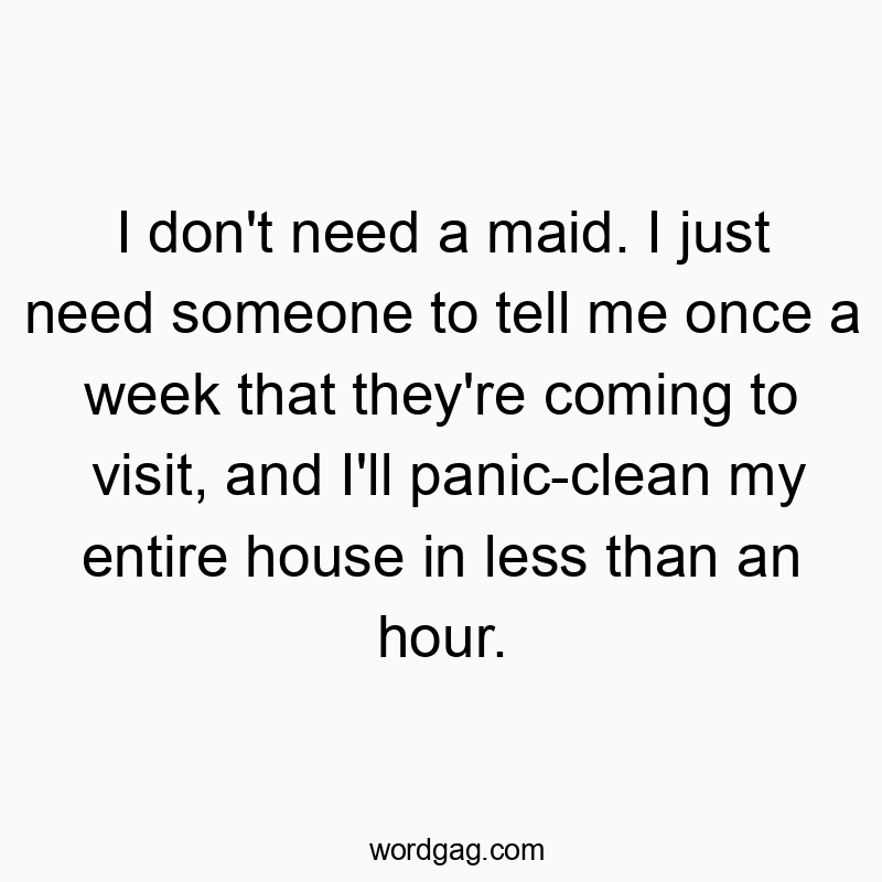 I don’t need a maid. I just need someone to tell me once a week that they’re coming to visit, and I’ll panic-clean my entire house in less than an hour.