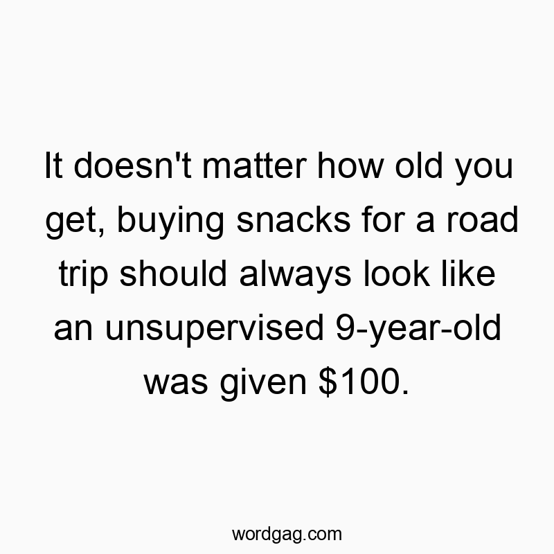 It doesn’t matter how old you get, buying snacks for a road trip should always look like an unsupervised 9-year-old was given $100.