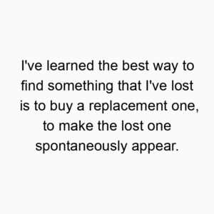 I’ve learned the best way to find something that I’ve lost is to buy a replacement one, to make the lost one spontaneously appear.