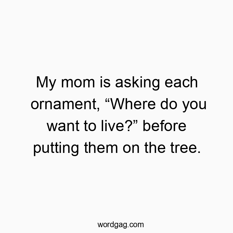My mom is asking each ornament, βWhere do you want to live?β before putting them on the tree.