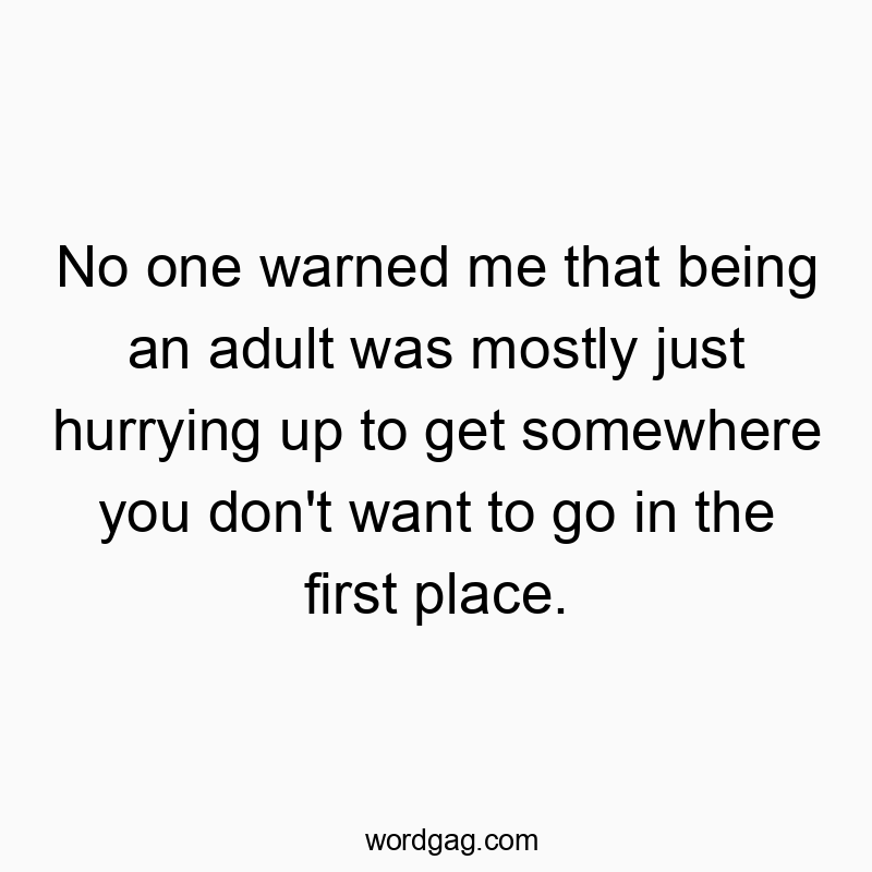 No one warned me that being an adult was mostly just hurrying up to get somewhere you don’t want to go in the first place.