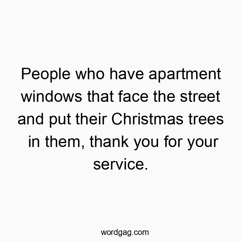 People who have apartment windows that face the street and put their Christmas trees in them, thank you for your service.