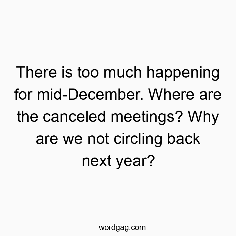 There is too much happening for mid-December. Where are the canceled meetings? Why are we not circling back next year?