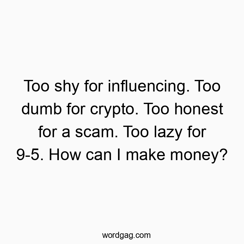 Too shy for influencing. Too dumb for crypto. Too honest for a scam. Too lazy for 9-5. How can I make money?